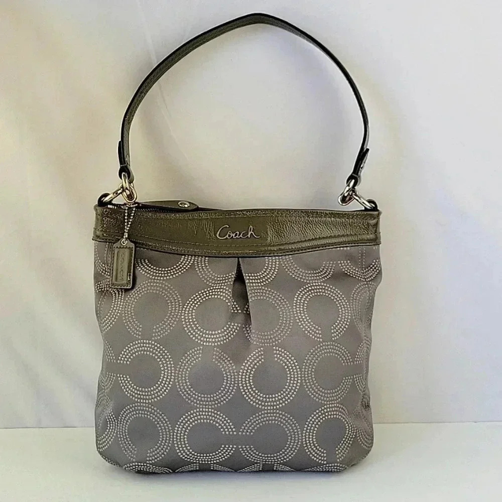 Coach Dotted Op Art Shoulder Bag Gray & Silver